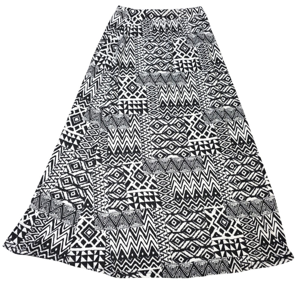 Cato Patchwork Maxi Knit Skirt Women's Sixe S Black White Geometric Tribal